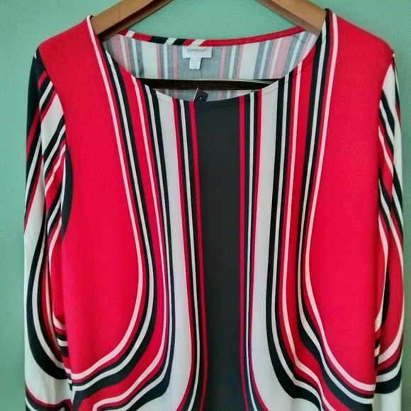 New red stripes long sleeves casual festive plus size scoop neck tunic sz 18/20 - Picture 4 of 11